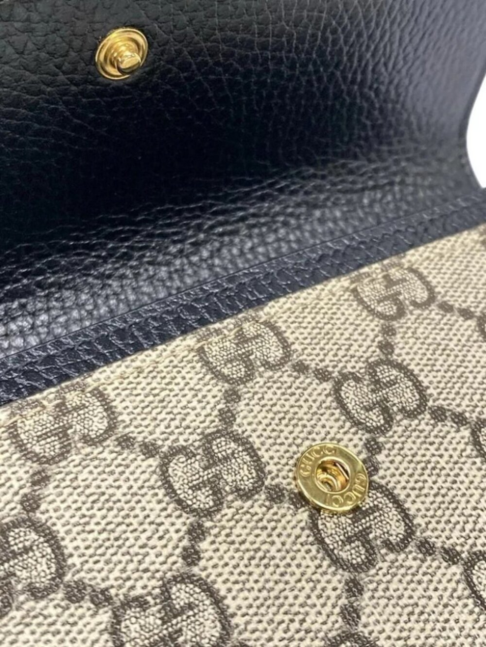 GUCCI GG Marmont Continental Wallet 456116 Black Beige Ebony Leather PVC - Picture 11 of 12